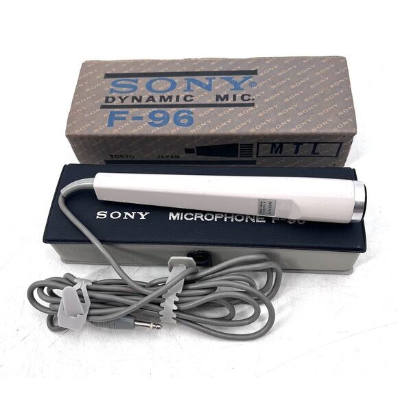 Vintage Sony F-96 Dynamic Microphone T5 with Case, Manual & Stand - Picture 1 of 10